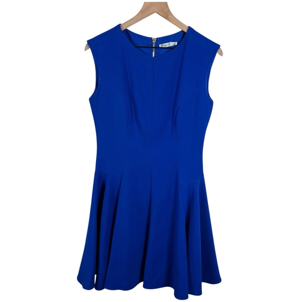 Eliza J Womens 4 Blue Fit & Flare Sleeveless Knee Length Pleated Dress